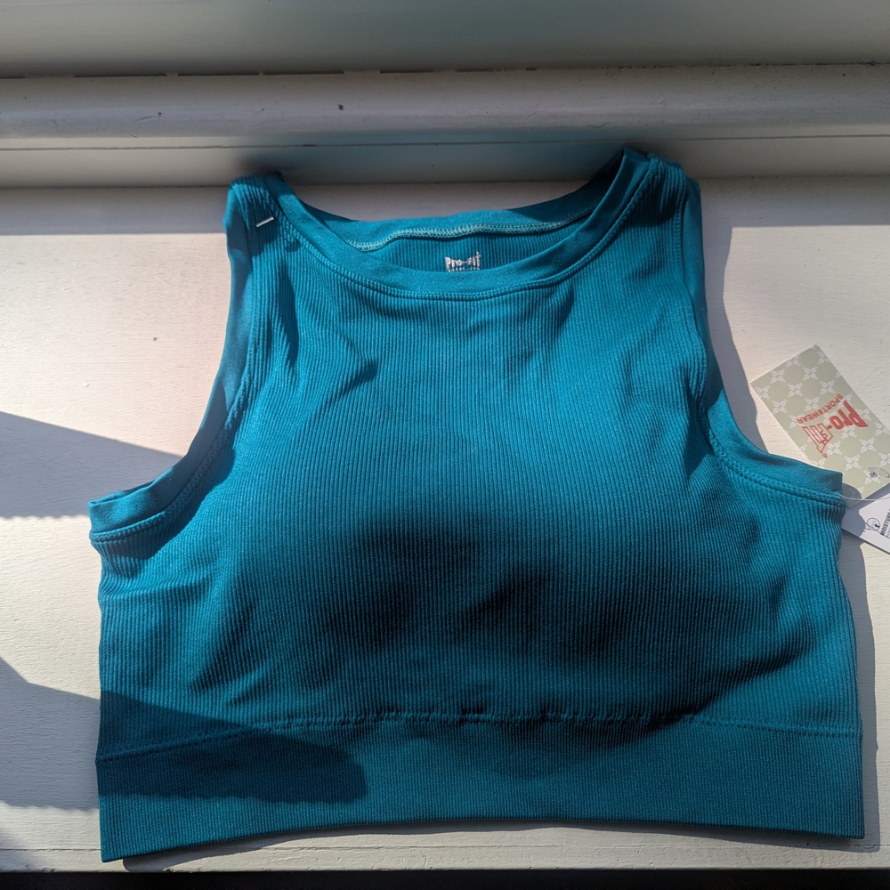 Teal Sleeveless Ribbed Crop Top